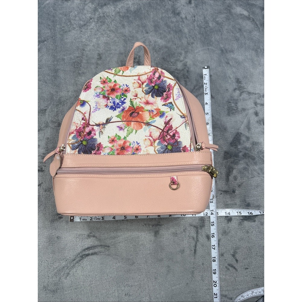 Puro Cuero Leather Backpack Floral Glam Boho Cottagecore Blush Pink Spring Chic - Picture 9 of 11